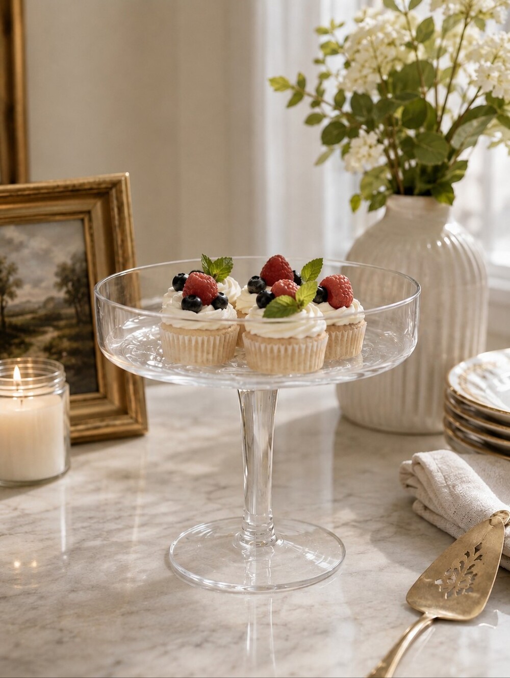 Vintage Clear Glass Pedestal Cake Plate/Server